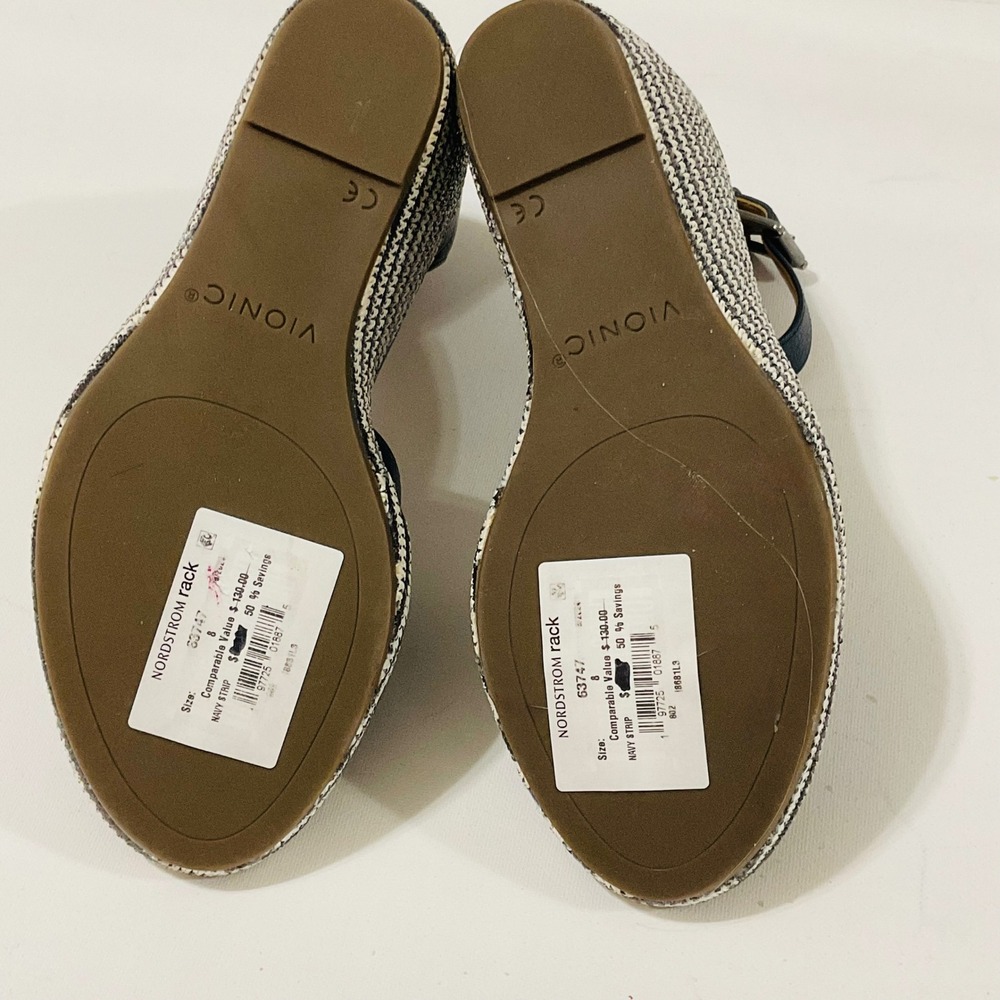 VIONIC Marina womens platform wedge heel sandal navy stripe ankle strap NWT 8 - Picture 11 of 12